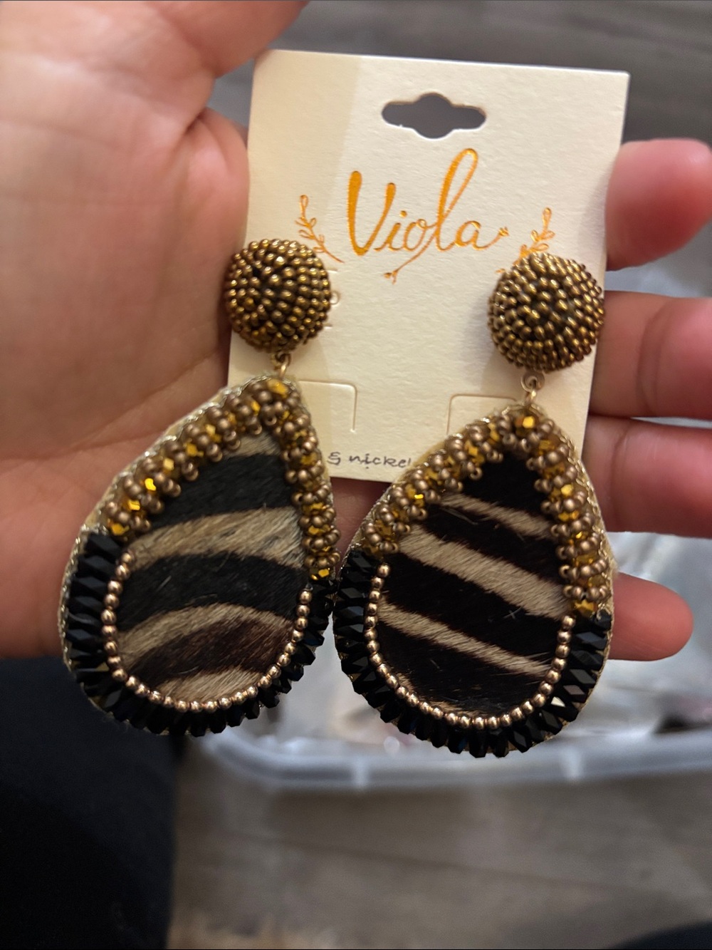 Black and Brown Teardrop Beaded Statement Earrings